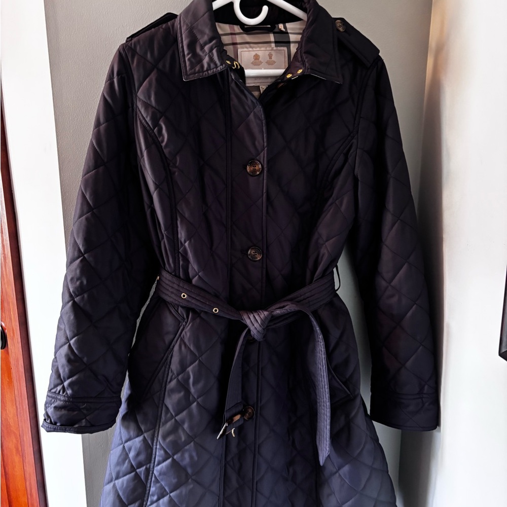 Barbour Navy Rosalind Belted Quilted Trench Coat - Size 12